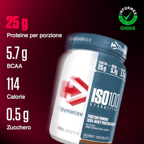 Detalle de Dymatize ISO 100 Idrolizzato Gourmet Chocolate 932 g – Proteine del siero del latte ricche di idrolisi