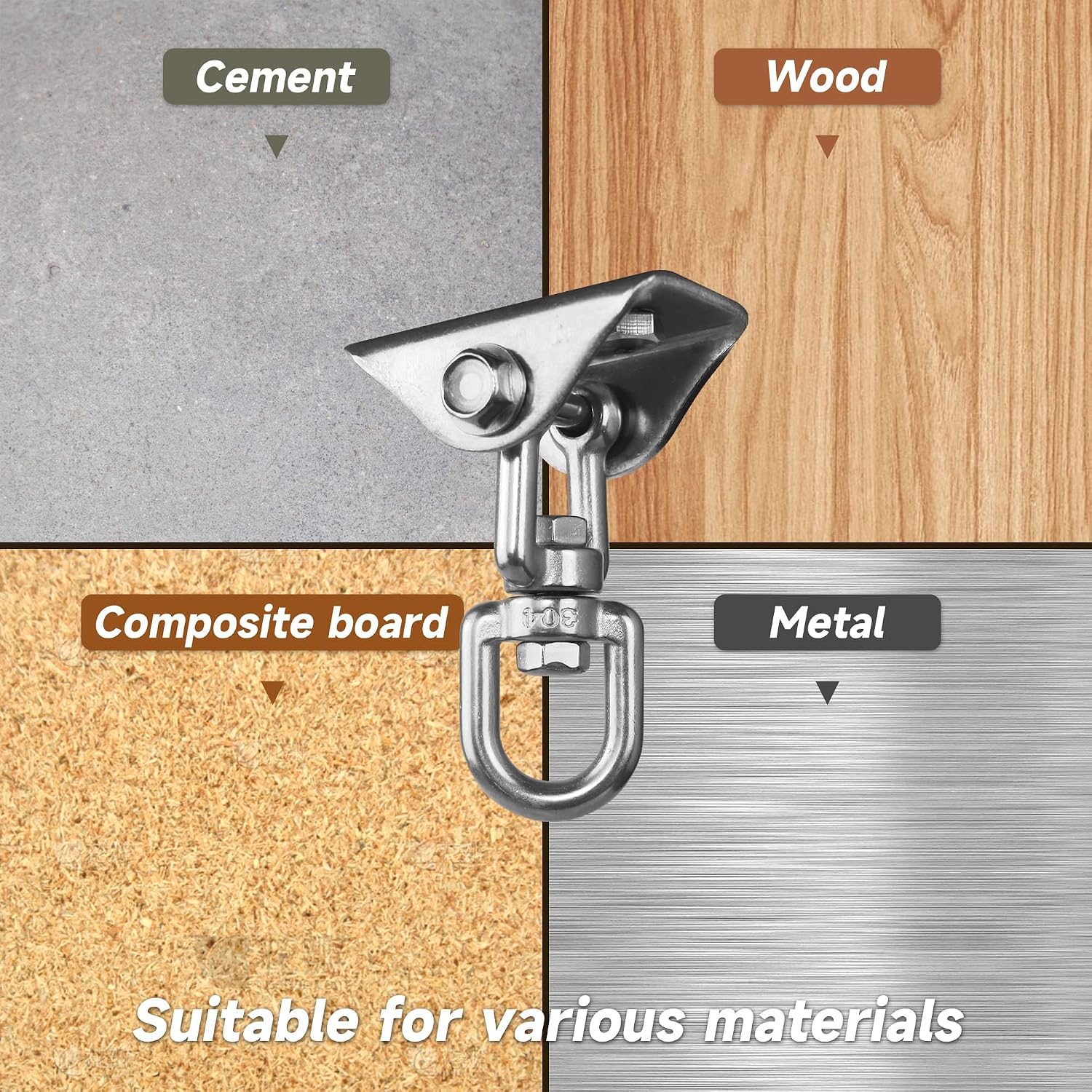 Detalle 2 de Aisto Heavy-Duty Swing Hangers, Stainless Steel 360° Swivel, 2-Pack