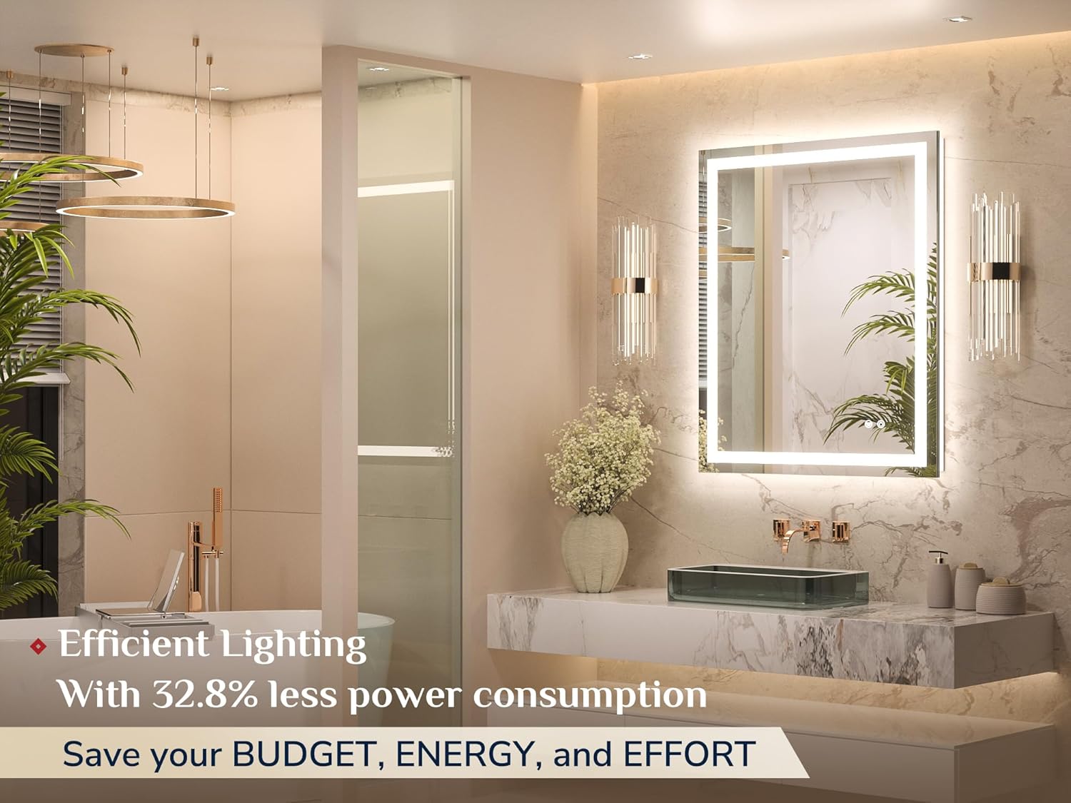 Detalle de Keonjinn LED Bathroom Mirror 28 x 36 Inch: Frontlit & Backlit, Anti-Fog with 3 Color Lights