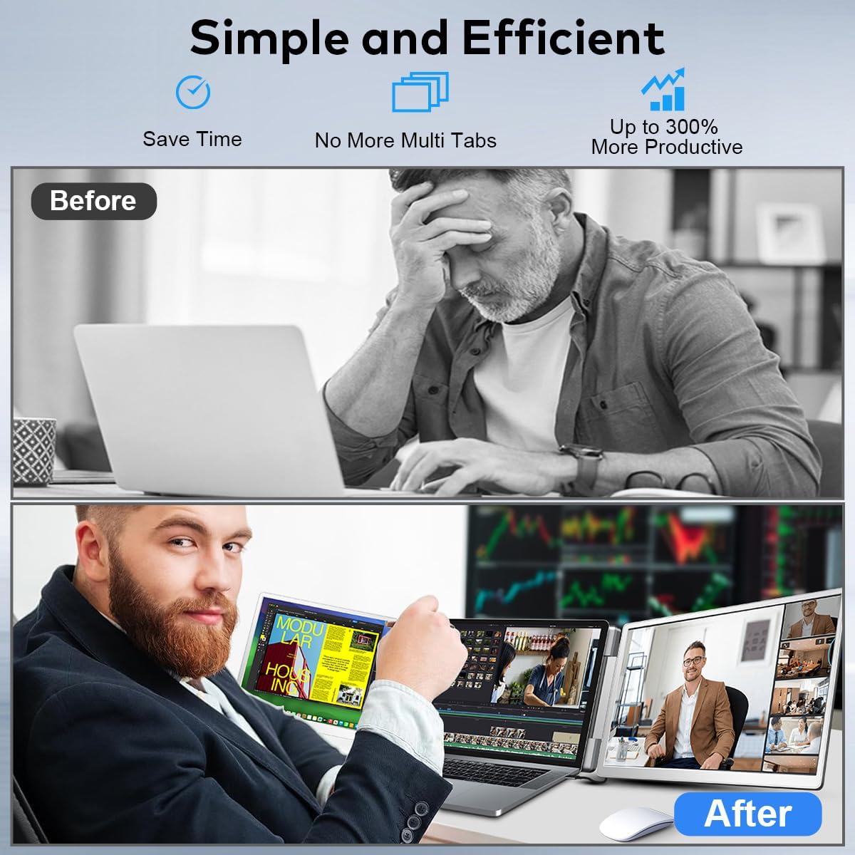 Thumbnail 2 de FQQ 14" Laptop Screen Extender (FHD IPS) Triple-Screen Portable Monitor for 12"–16.5" Laptops