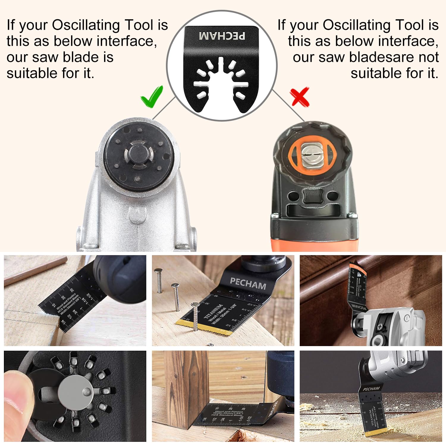 Detalle de PECHAM Tools-001 64-Piece Oscillating Multitool Blades, Titanium-Coated Teeth