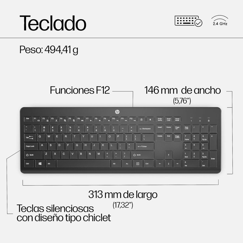 Thumbnail 3 de HP 230 Combo: Teclado y Ratón Inalámbricos con receptor USB-A (ES) Negro