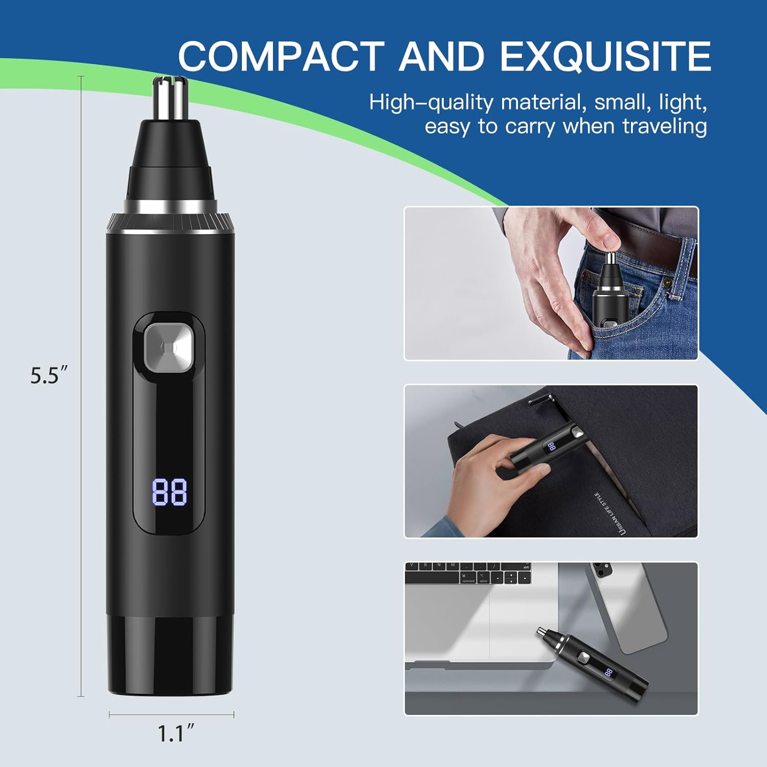 Thumbnail 6 de Ginity 2-in-1 Nose & Ear Hair Trimmer for Men — Rechargeable, IPX7 Waterproof, with LED Display