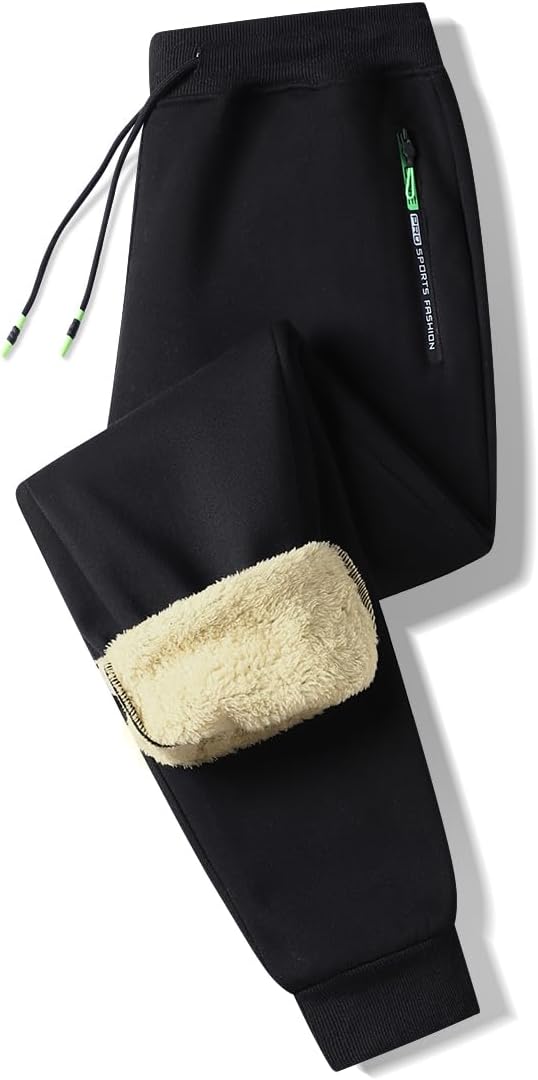 Detalle de ZOXOZ heren joggingbroek met sherpa-fleecevoering, ritszakken en rechte pijpen