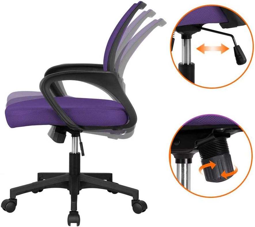 Detalle 2 de Yaheetech Sedia da Ufficio Ergonomica a Rotelle con Schienale in Rete, Braccioli e Altezza Regolabile – Viola