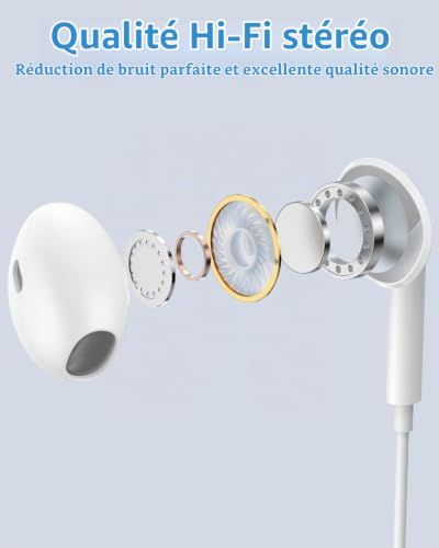 Detalle 2 de Écouteurs Filaires USB-C Kyxoovex pour iPhone 17/16/15 – Hi‑Fi Stéréo avec Micro et Contrôle du Volume