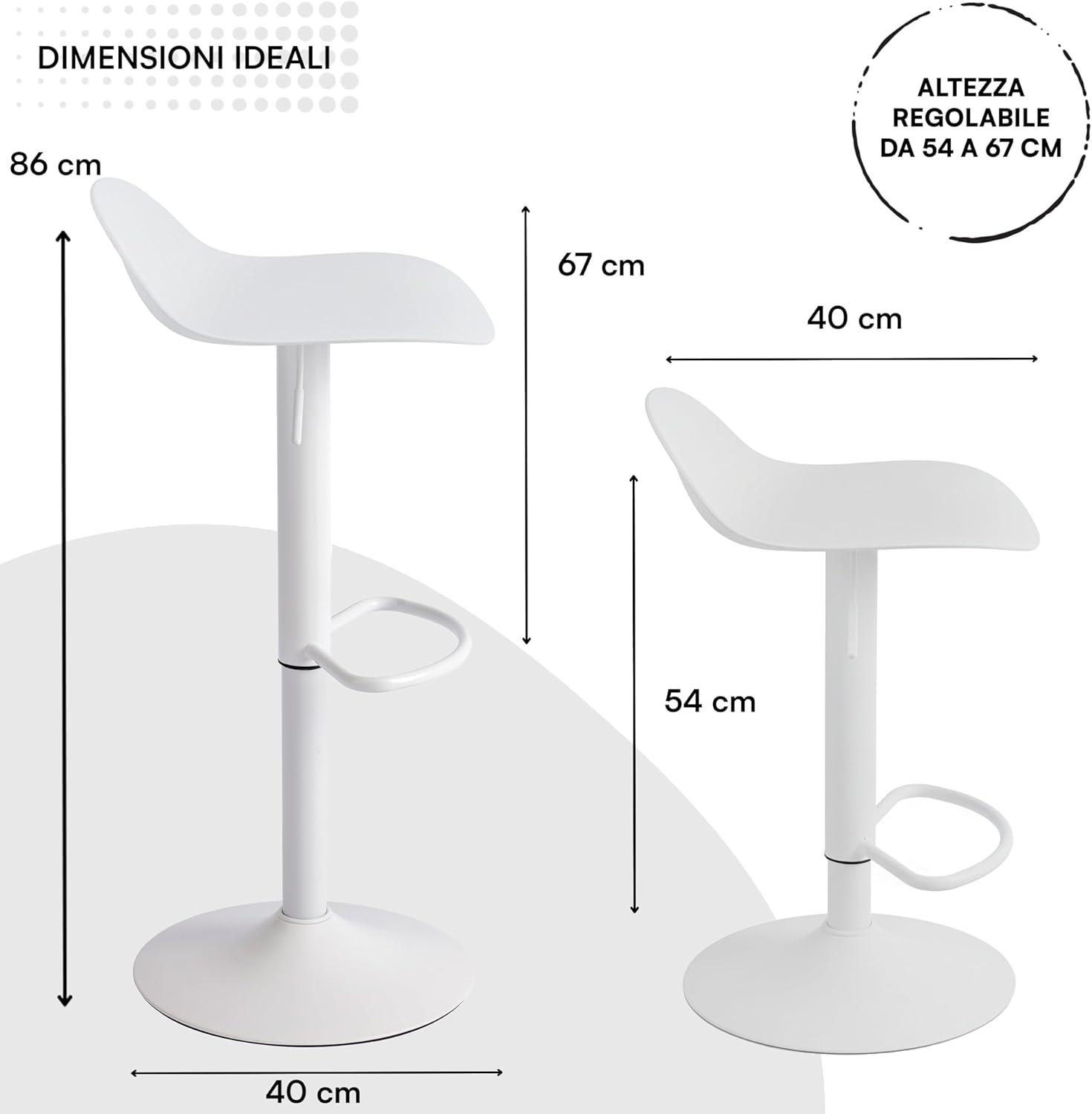 Detalle de Baroni Home Sgabello girevole con Altezza Regolabile – 40x40x64-86 cm, Bianco