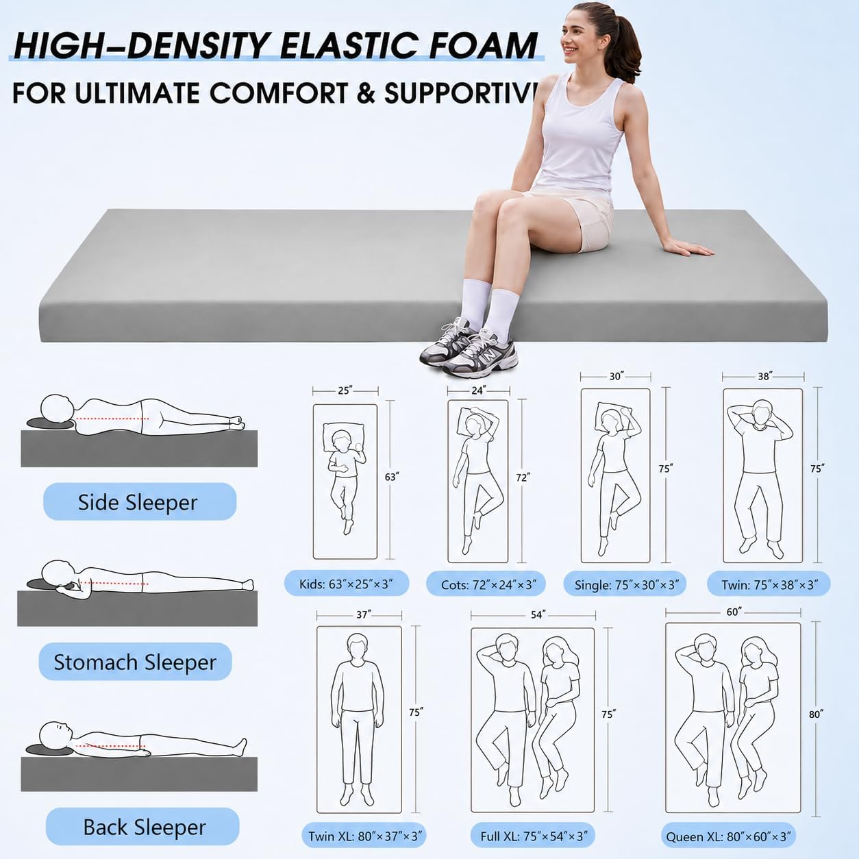 Thumbnail 1 de CYMULA Memory Foam Camping Mattress Pad (3-inch) with Non-Slip Roll-Up Design