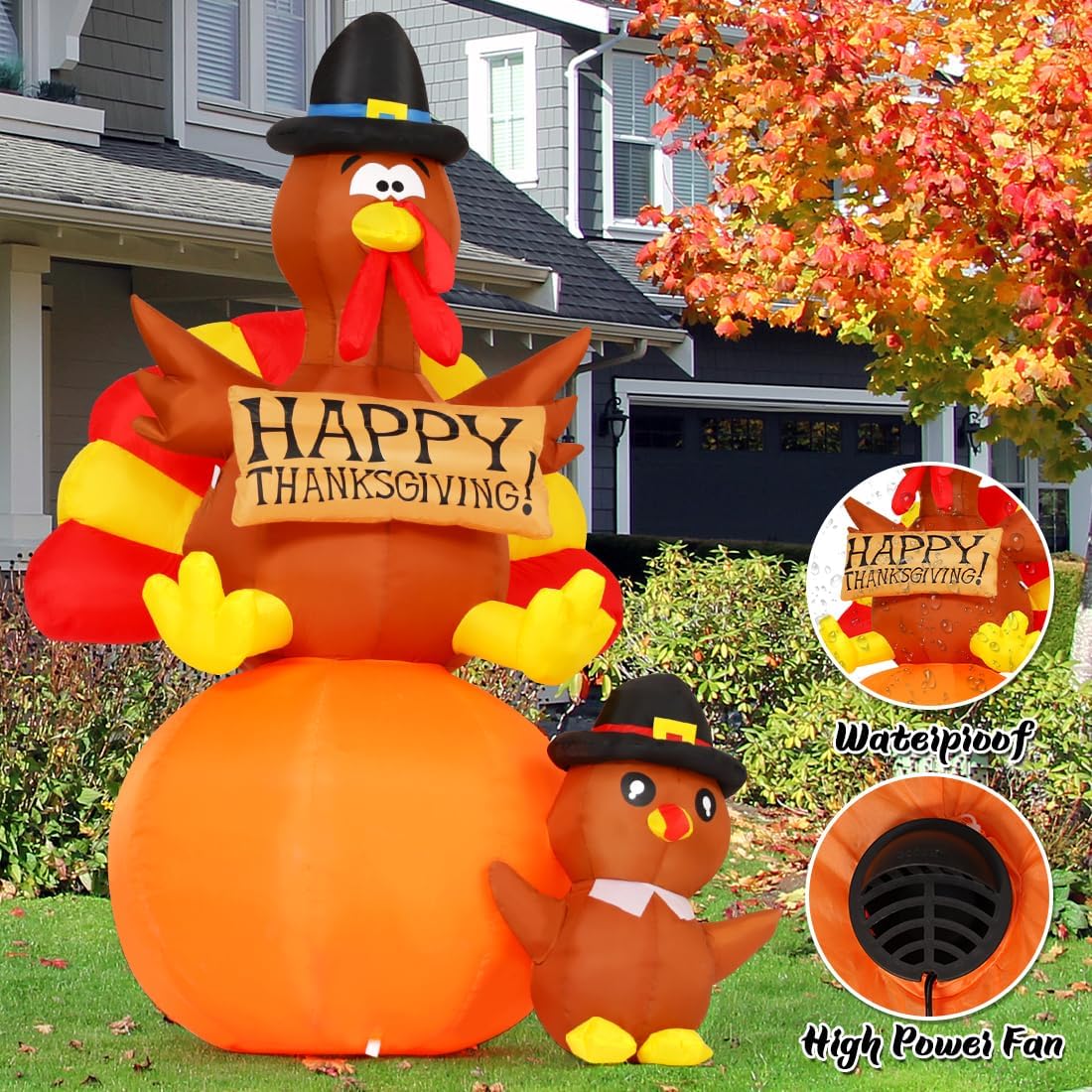 Detalle 1 de GOOSH 6-Foot Thanksgiving Inflatable Turkey with Built-In LEDs