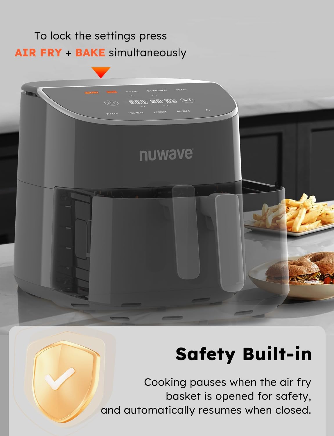 Thumbnail 3 de NuWave Brio Plus 8 Qt Air Fryer (PFAS Free) with Digital Touch Screen, Cool White Display, 50°F–400°F