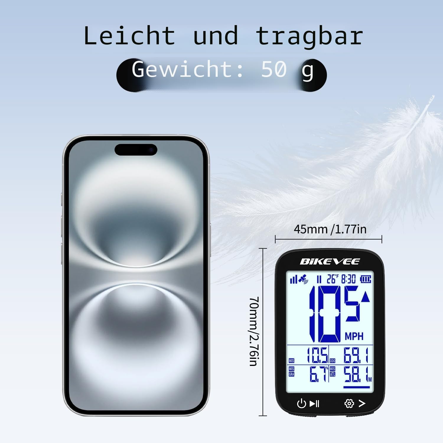 Detalle 2 de Bikevee GPS Fahrradcomputer Kabellos – 2,4 Zoll FSTN Display, IPX7, 28h Akkulaufzeit