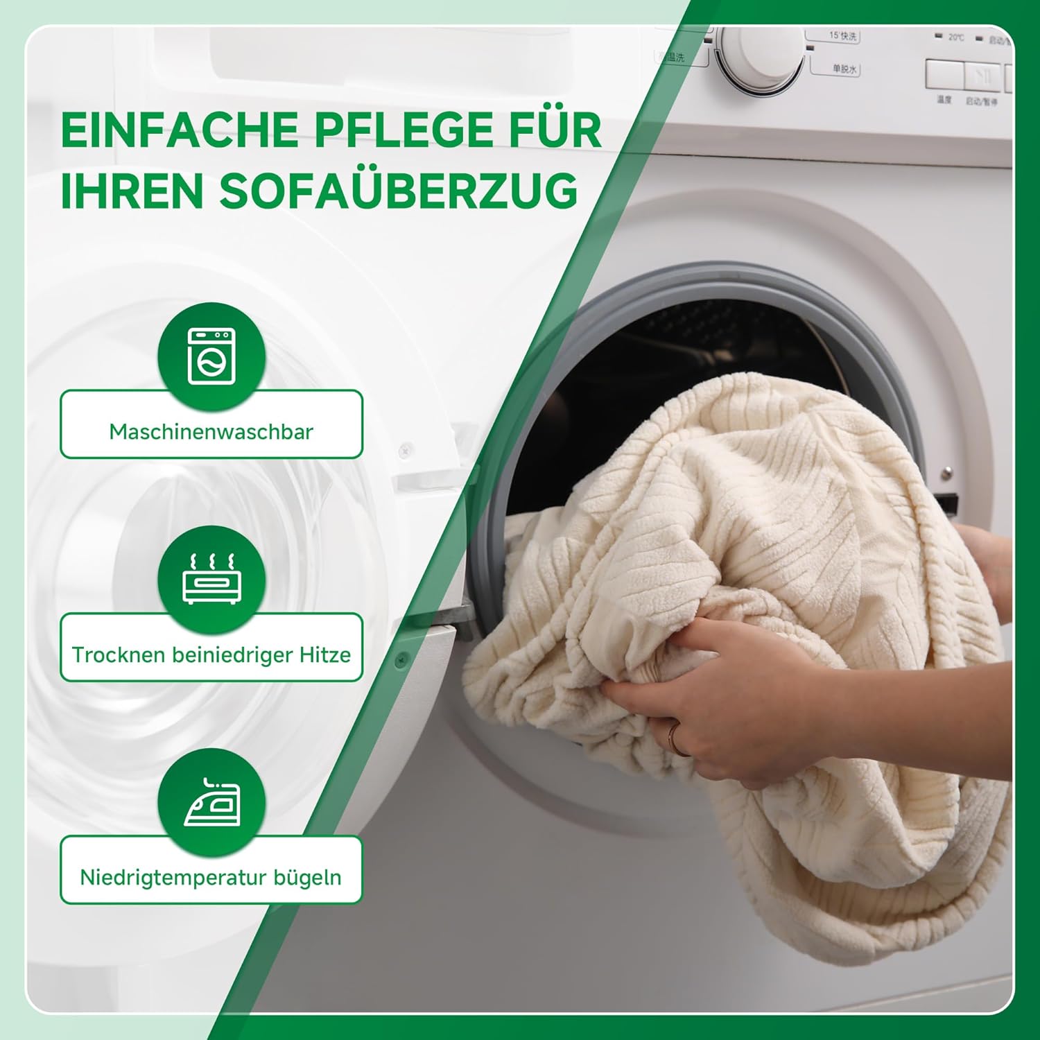 Thumbnail 5 de OHSIO Sofa Überzug – universeller elastischer Sofabezug für Sitzkissen, rutschfest & waschbar (Elfenbein/Blattmuster)