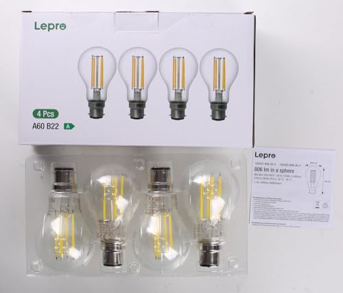 Thumbnail 8 de Lepro Bayonet Light Bulb A-Rated 3.8W LED (B22), 806lm, 2700K Warm White, 4-pack