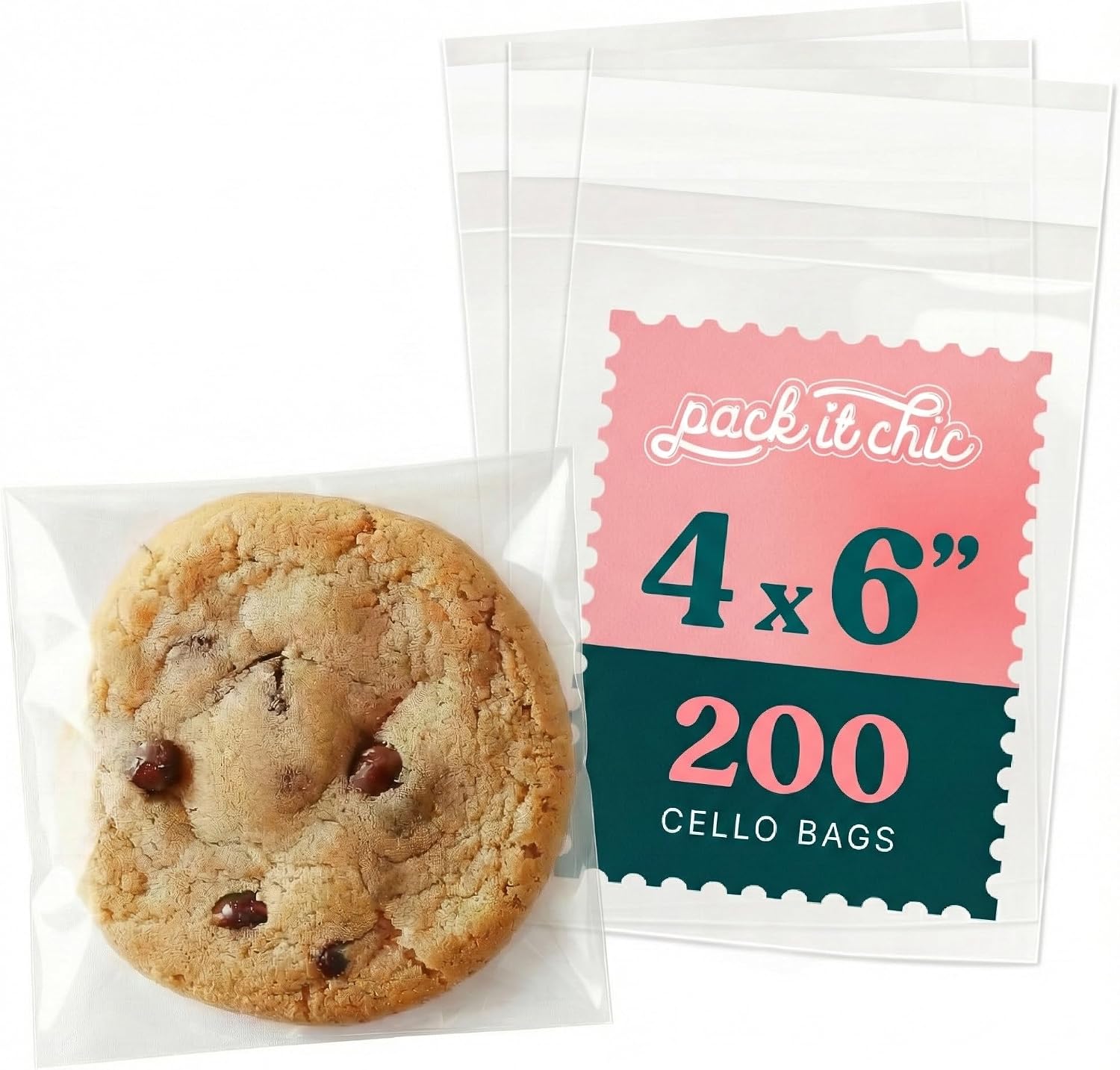 Detalle de 4" x 6" Clear Cookie Bags With Seal (200 Pack) – Self-Sealing Cellophane Bags for Bakery Packaging