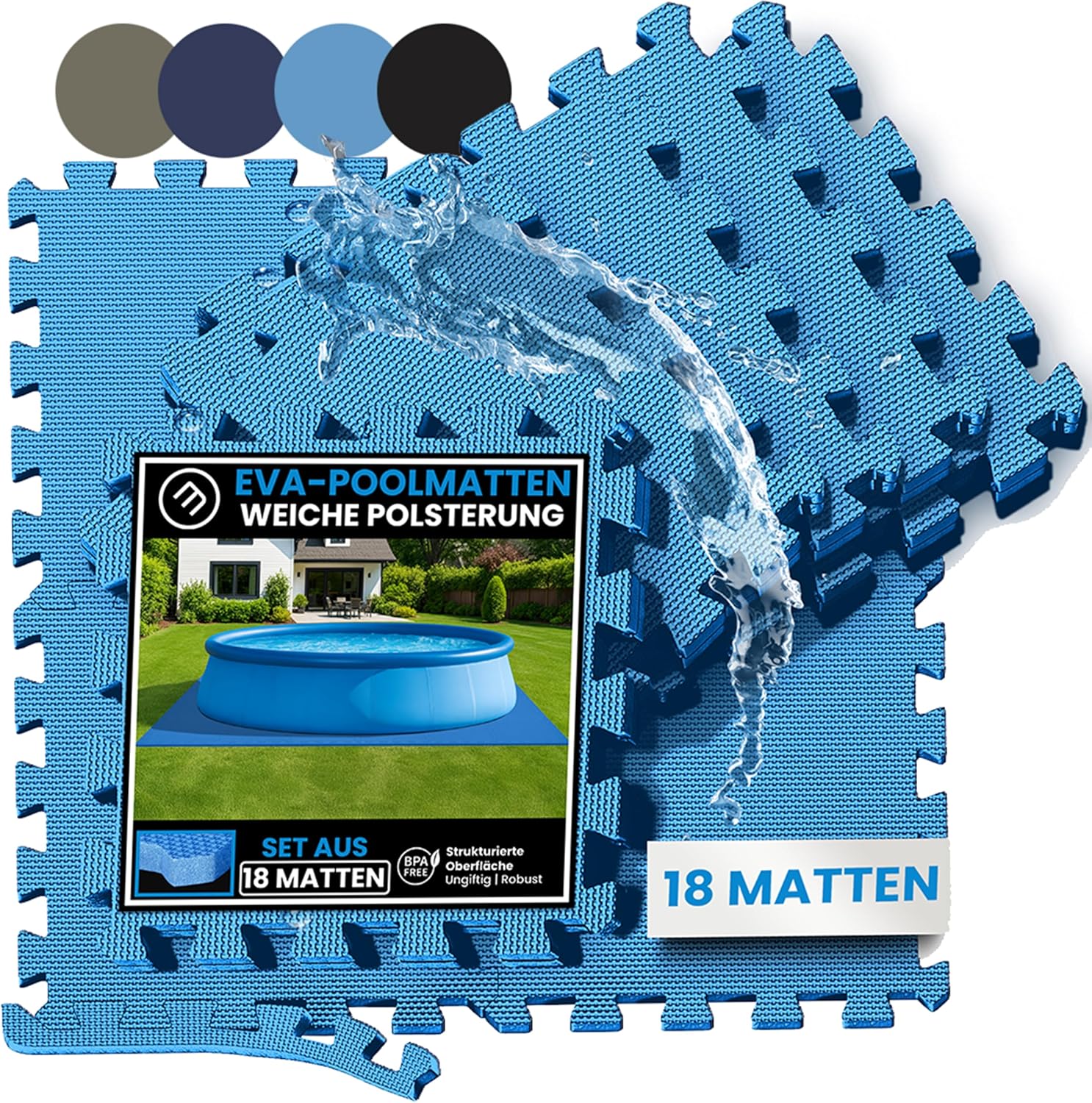 bemaxx Poolunterlage Poolmatte Unterlegmatte – 18 EVA-Puzzlematten als Bodenschutz für Pool, Whirlpool und Planschbecken