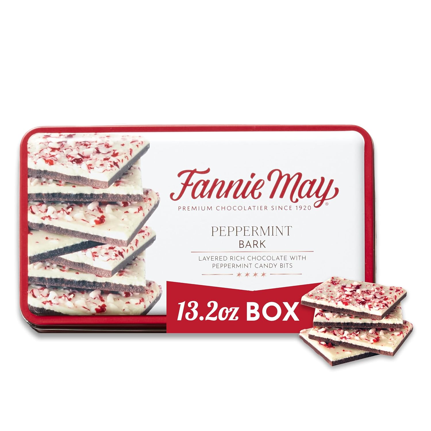 Detalle de Fannie May Peppermint Bark, 13.2 oz Dark Chocolate Holiday Gift Tin