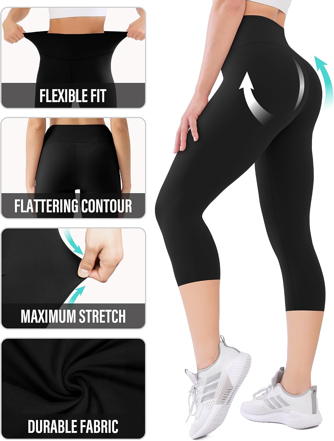 Thumbnail 5 de USAUPUP High-Waisted Capri Leggings with Pockets, Stretch Fabric