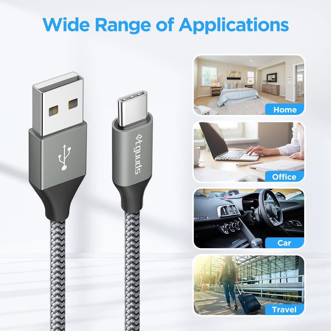 Thumbnail 6 de etguuds USB C Charger Cable 2-Pack (2m) – 3A fast charging & sync, nylon braided