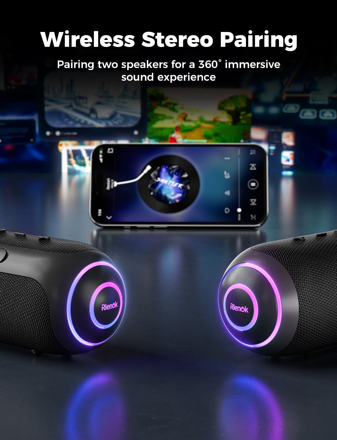 Detalle 2 de RIENOK Bluetooth Speaker 40W, 5200mAh portable speaker