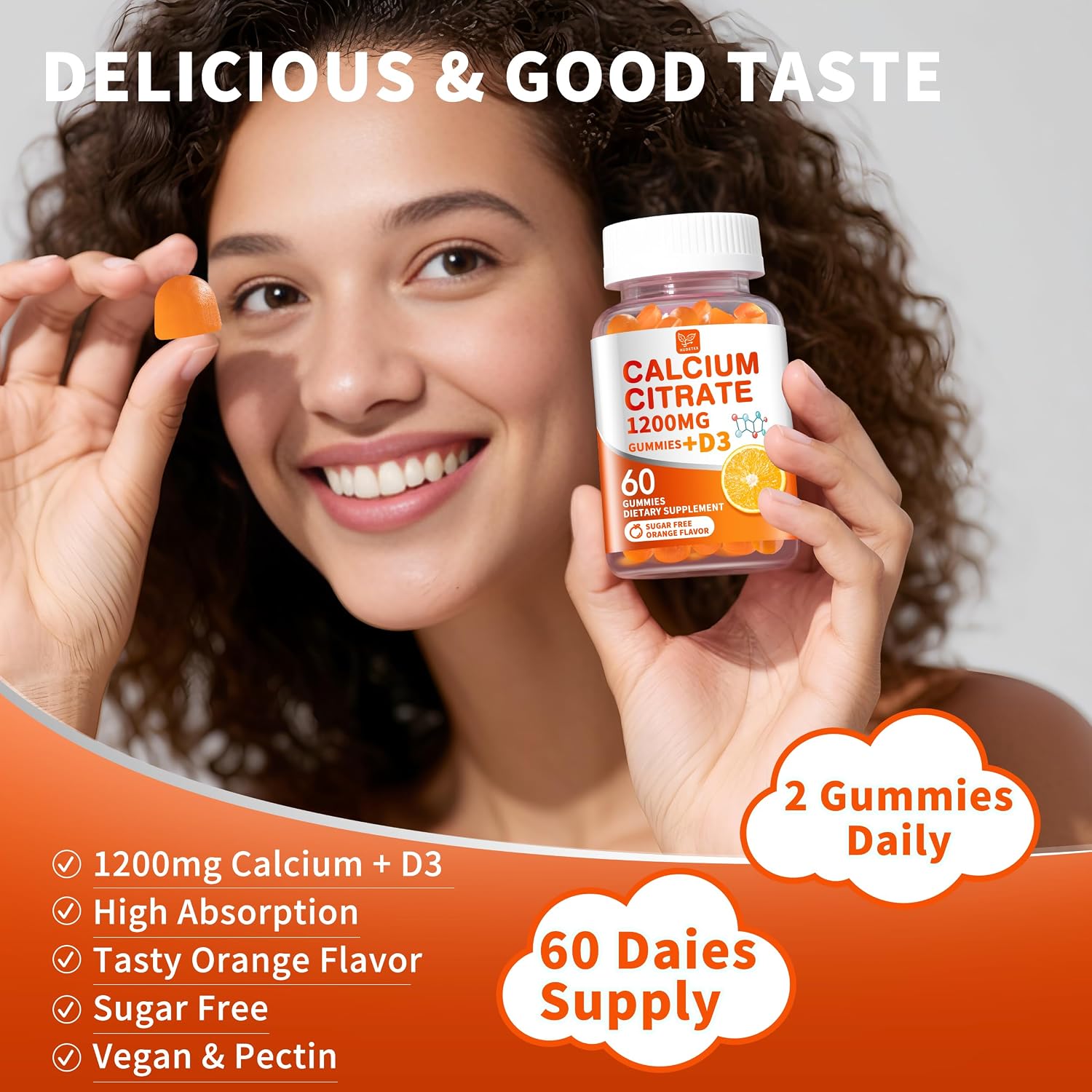 Thumbnail 6 de Hudetex Model 1 Calcium Citrate Gummies with D3, Sugar-Free Orange, 2-Pack
