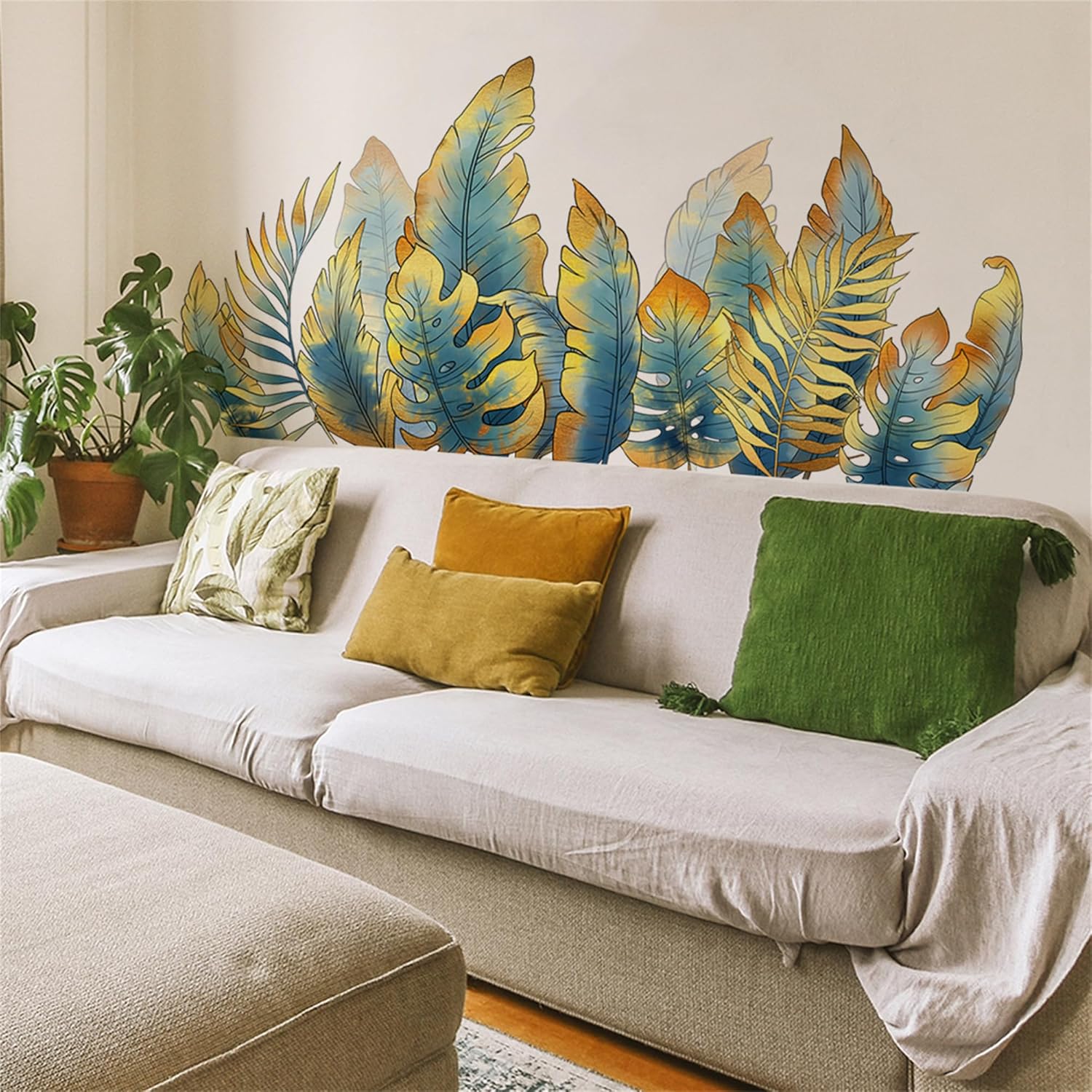 Thumbnail 2 de Wandaufkleber mit hängenden Blättern – Grünpflanzen und Blumen, 2 Bögen 30 × 90 cm