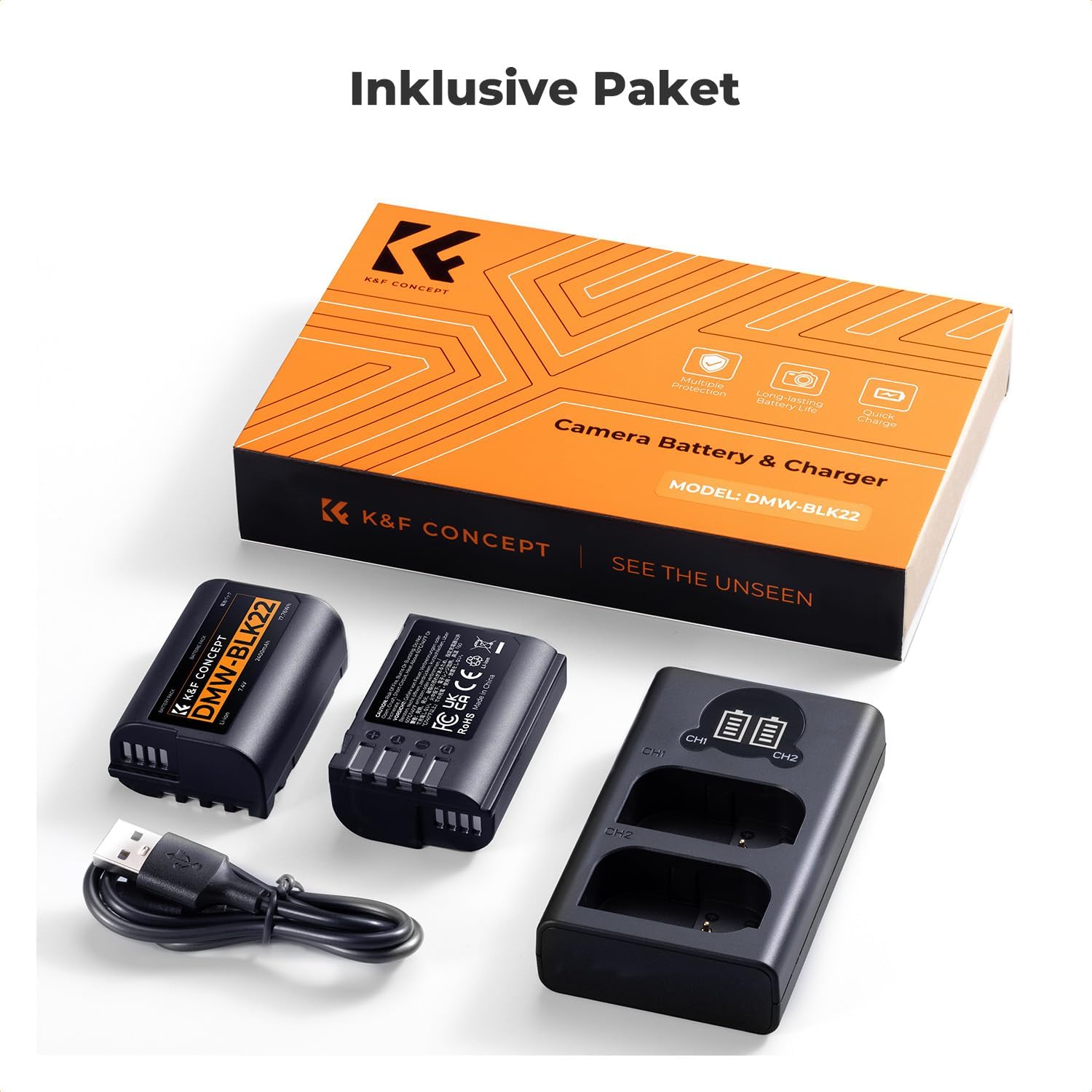 Thumbnail 6 de K&F CONCEPT DMW-BLK22 Akku 2er-Pack (2400 mAh) + LCD Dual-Slot-Ladegerät für Panasonic Lumix