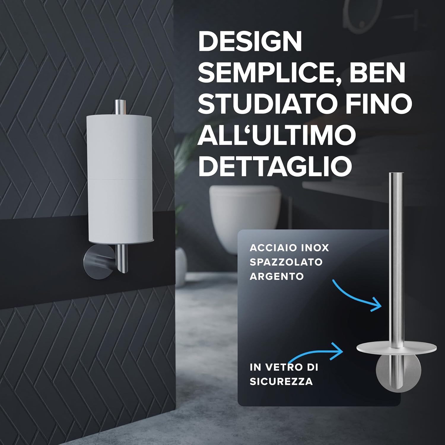 Thumbnail 4 de ovimar Hesselo Ersatzrollenhalter in Silber zum Kleben – Portarotoli con ripiano in vetro, senza forare