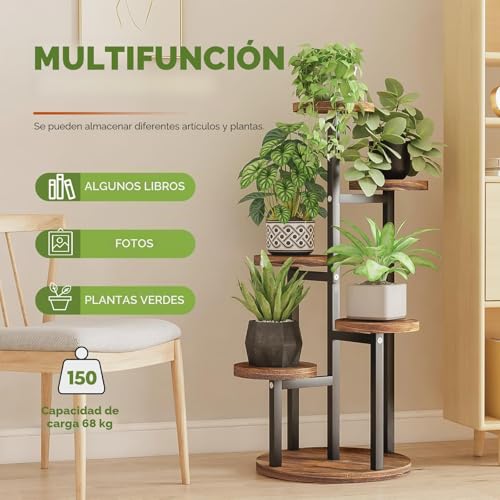 Thumbnail 2 de Bamworld — Soporte para plantas de madera de 5 niveles (escala para flores) para interior y exterior