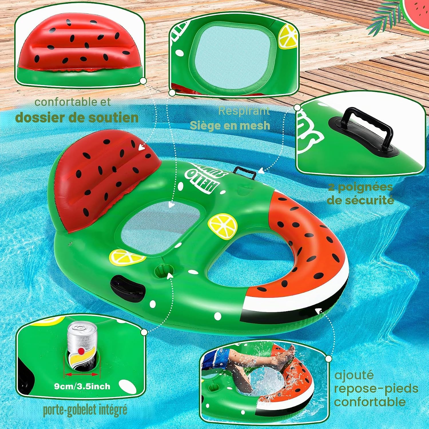 Detalle de Gontence Bouee Piscine: Matelas Gonflable Ergonomique avec Hamac et Repose-Pieds