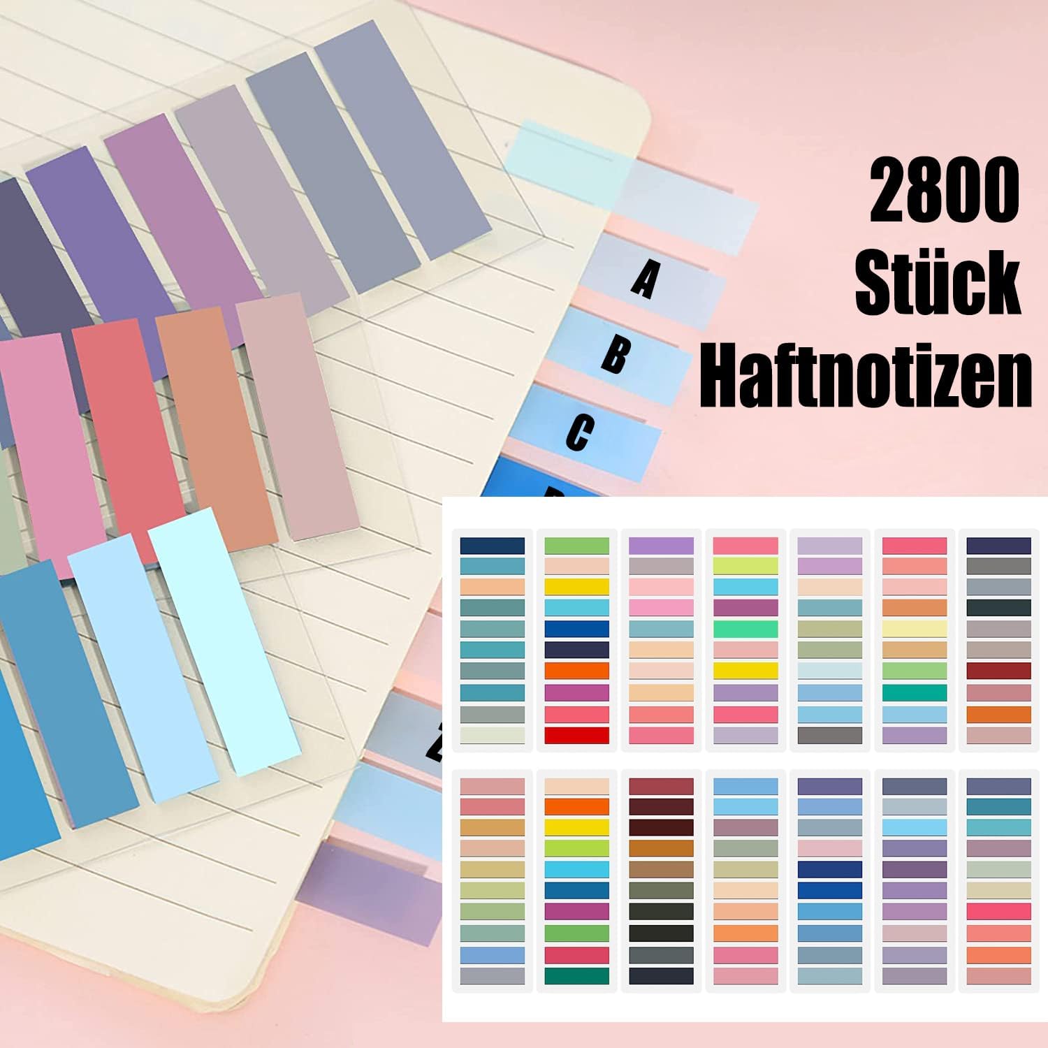Detalle 2 de Newplenty zelfklevende tabs, 2.800 stuks in 14 kleuren, transparant PET