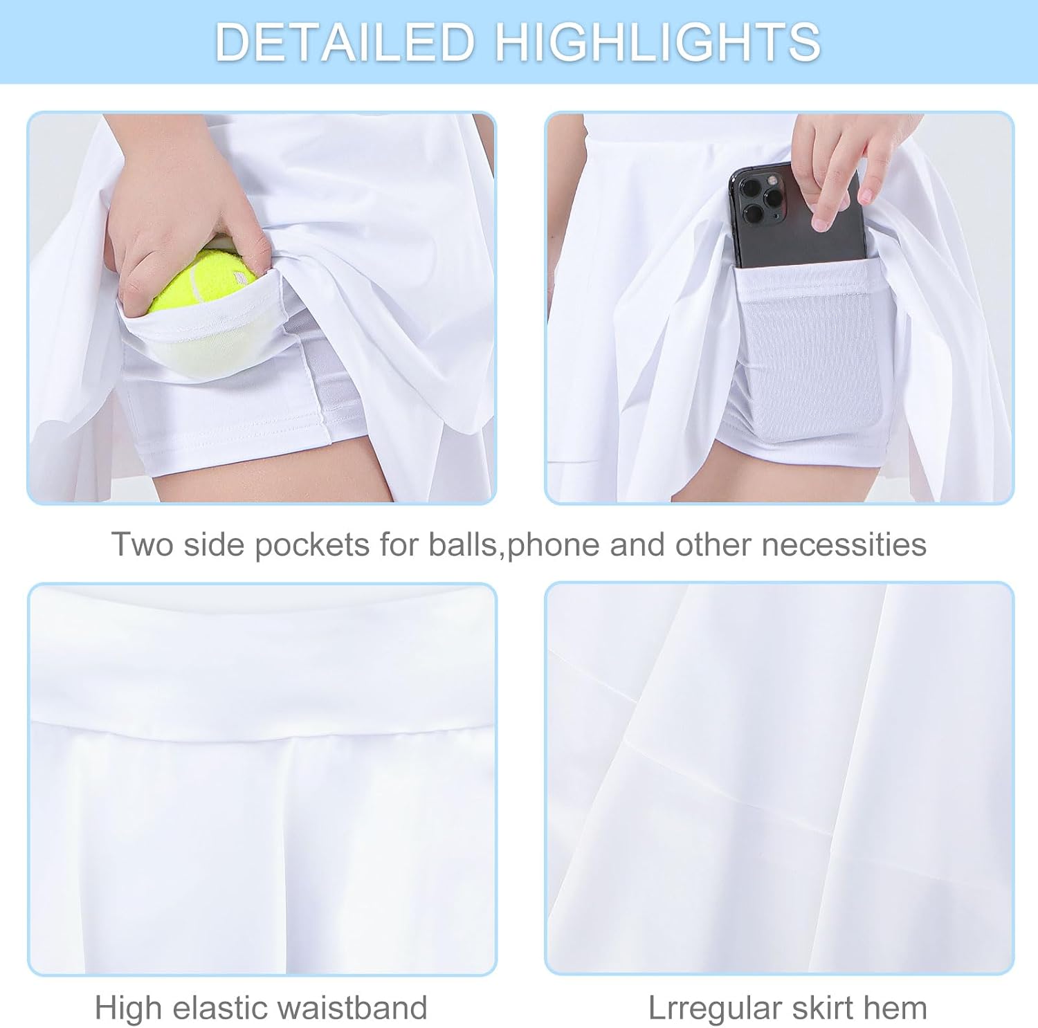 Detalle 2 de Bezioner Girls Pleated Tennis Skirt with Built-in Shorts (High Waist) – Pleated Golf/School Skort