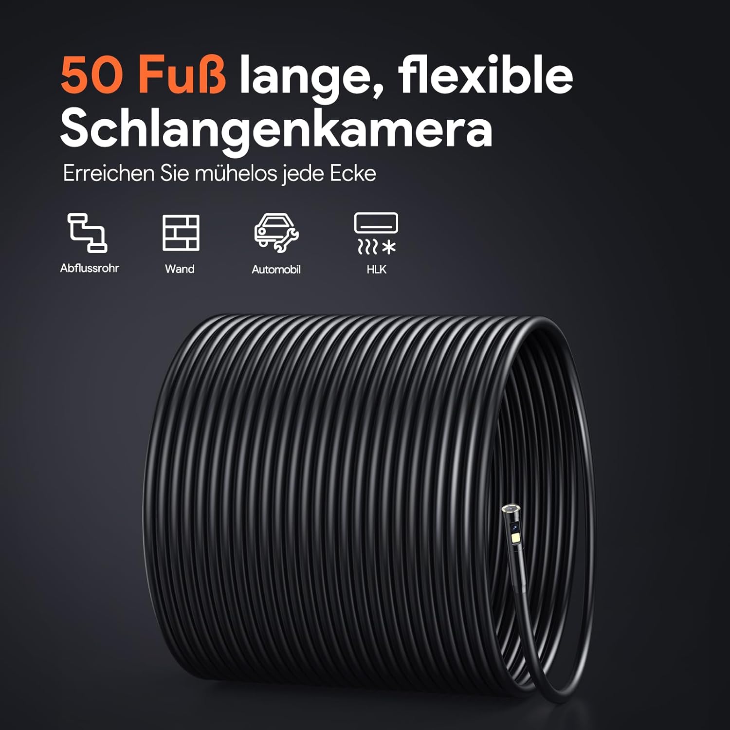 Detalle 2 de DEPSTECH 15 m Endoskopkamera mit Licht (DS620), 8 mm, 5" IPS, Triple-Lens, IP67, 1080P und 32-GB-Karte