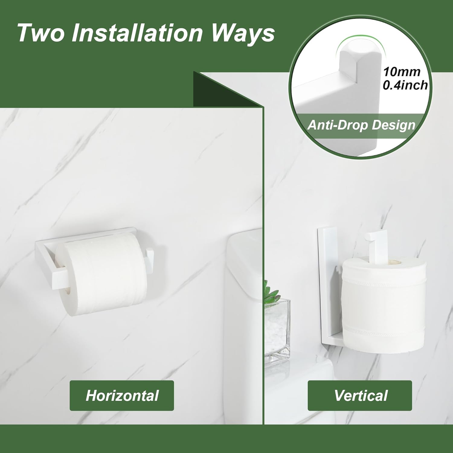 Thumbnail 2 de SAYAYO Dérouleur Porte Papier Toilette Mural en Acier Inoxydable 150 mm – Blanc (EGKN2211-W)