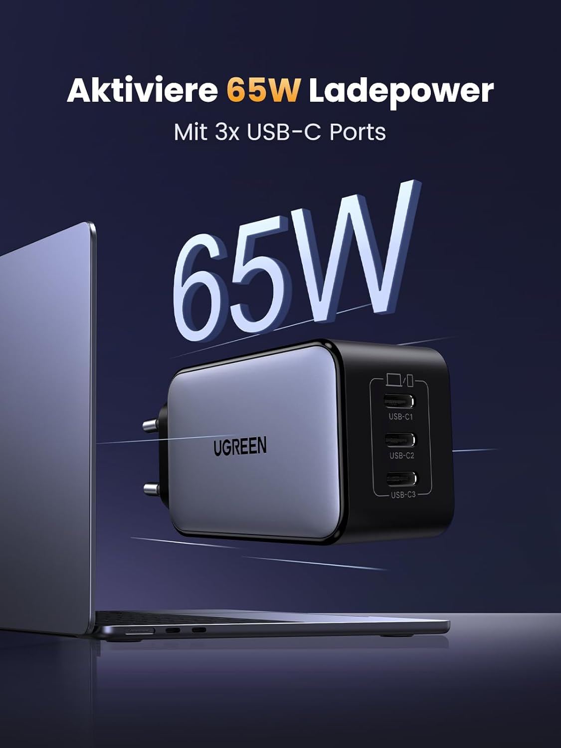 Thumbnail 1 de UGREEN Nexode 65W USB‑C Ladegerät mit 3 Ports