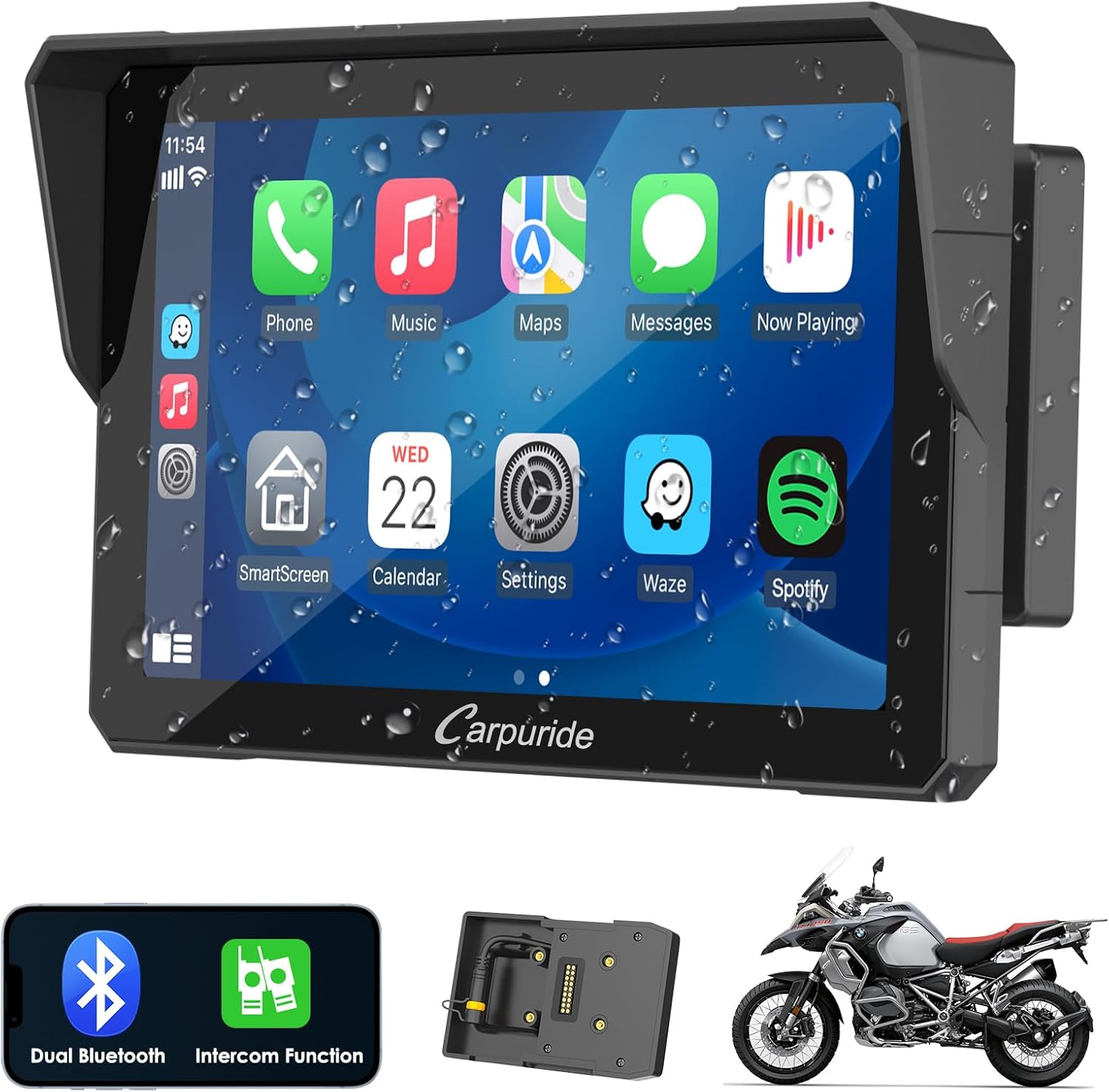 Detalle de Carpuride W702B Pro Motorcycle CarPlay Screen with Custom BMW Mount (7 inch, Wireless CarPlay/Android Auto)