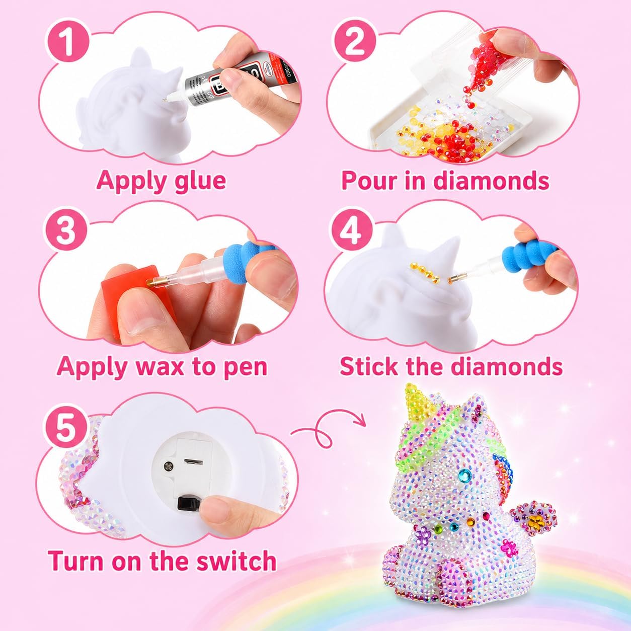 Detalle 2 de HappyGoLucky Set luci Unicorno 4D Diamond Painting