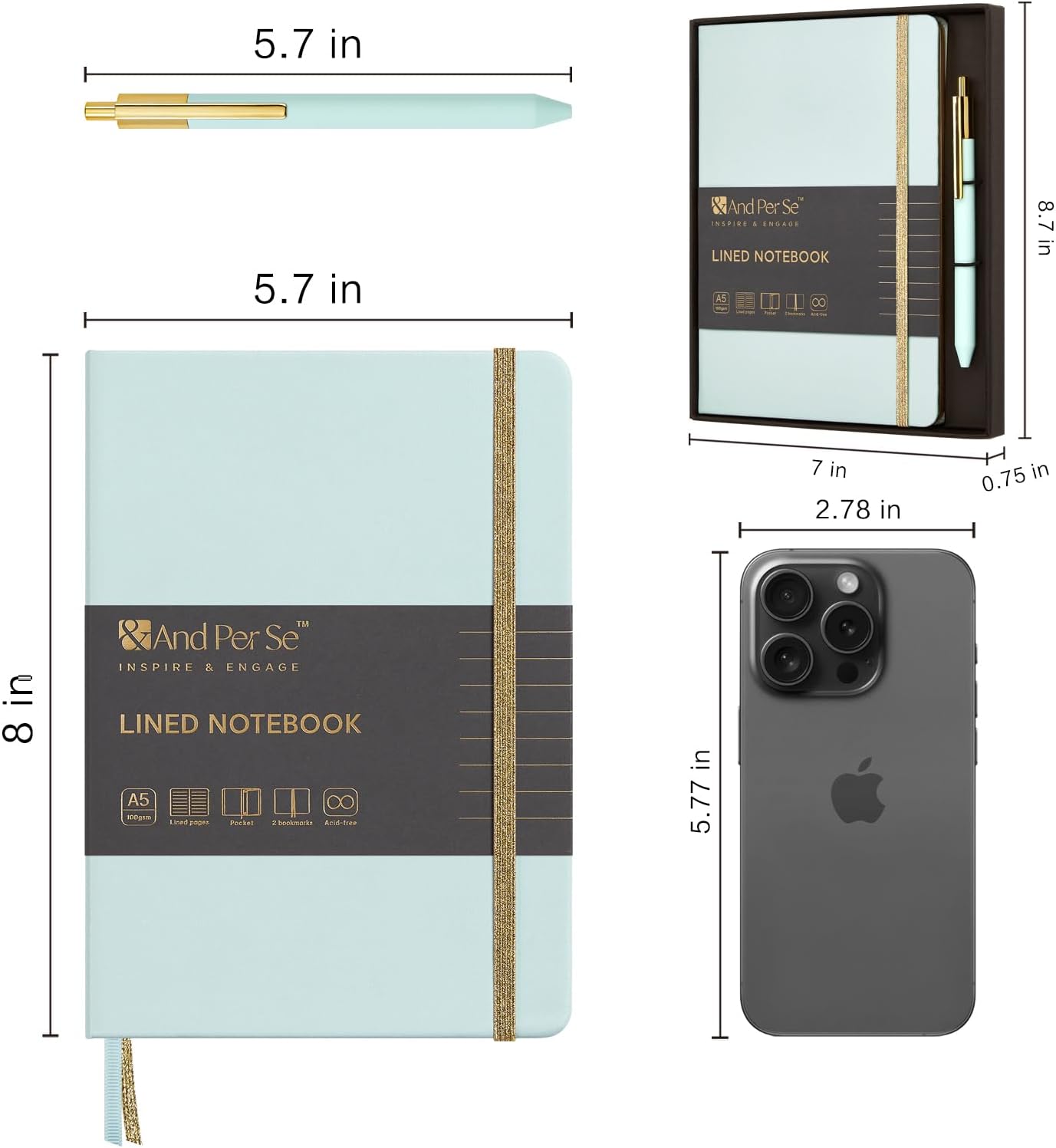 Detalle 2 de &And Per Se-002 A5 Ruled Journal Set, Cyan, 160 Pages, 100 GSM Paper