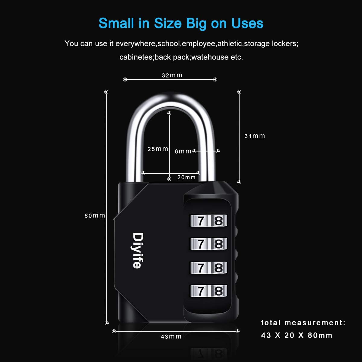 Thumbnail 2 de Diyife 4-Digit Combination Padlock (3 Pack) for outdoor lockers, sheds and gates