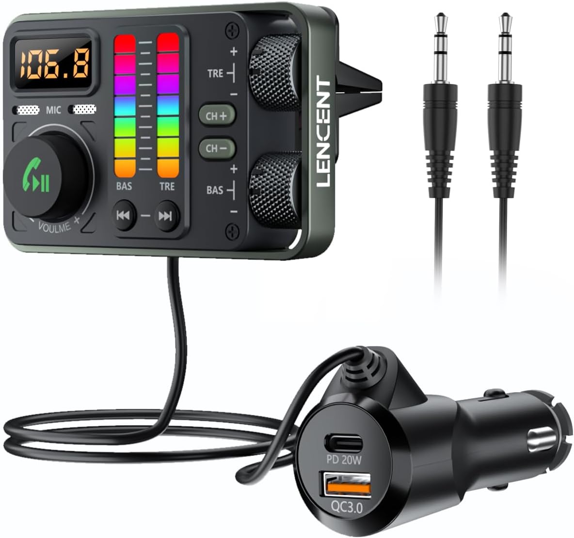 Detalle de LENCENT Transmisor FM Bluetooth 5.3 PD 20W