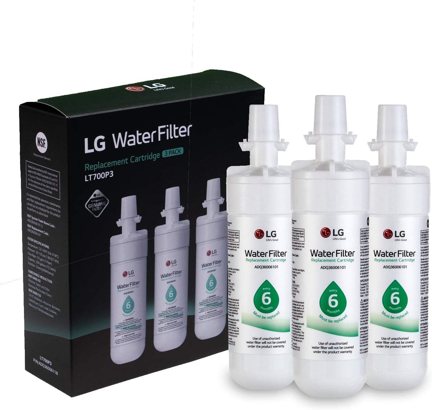 Thumbnail 2 de LG LT700P LT700P3 Refrigerator Water Filter, 3-Pack, Carbon Filtration
