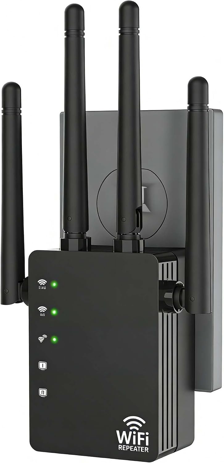 Detalle de WiFi Extender Signal Booster with Strong Coverage — 1200Mbps Dual Band, 12880 Sq.Ft Range, 105-Device Support