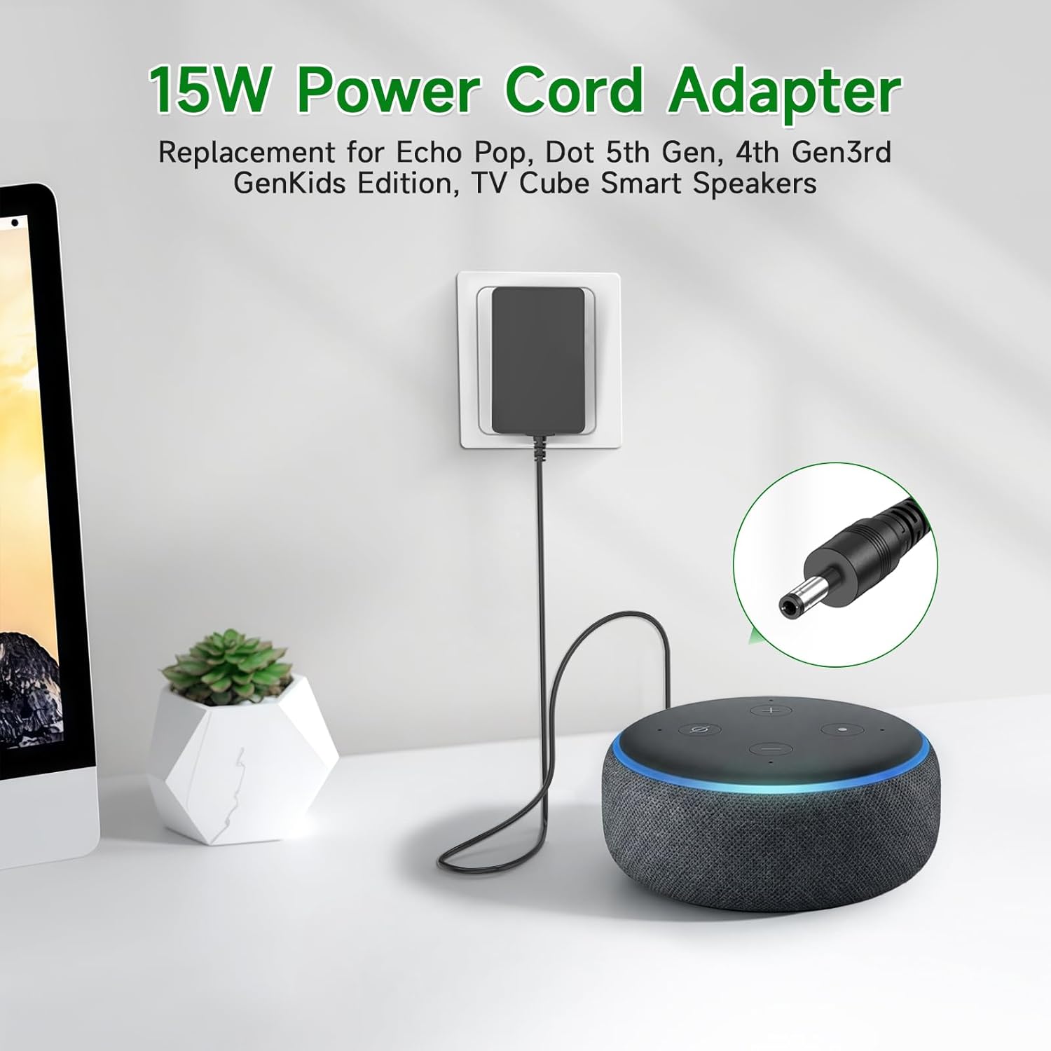 Detalle de Gonine 15W Power Supply Adapter for Echo and Fire TV Cube