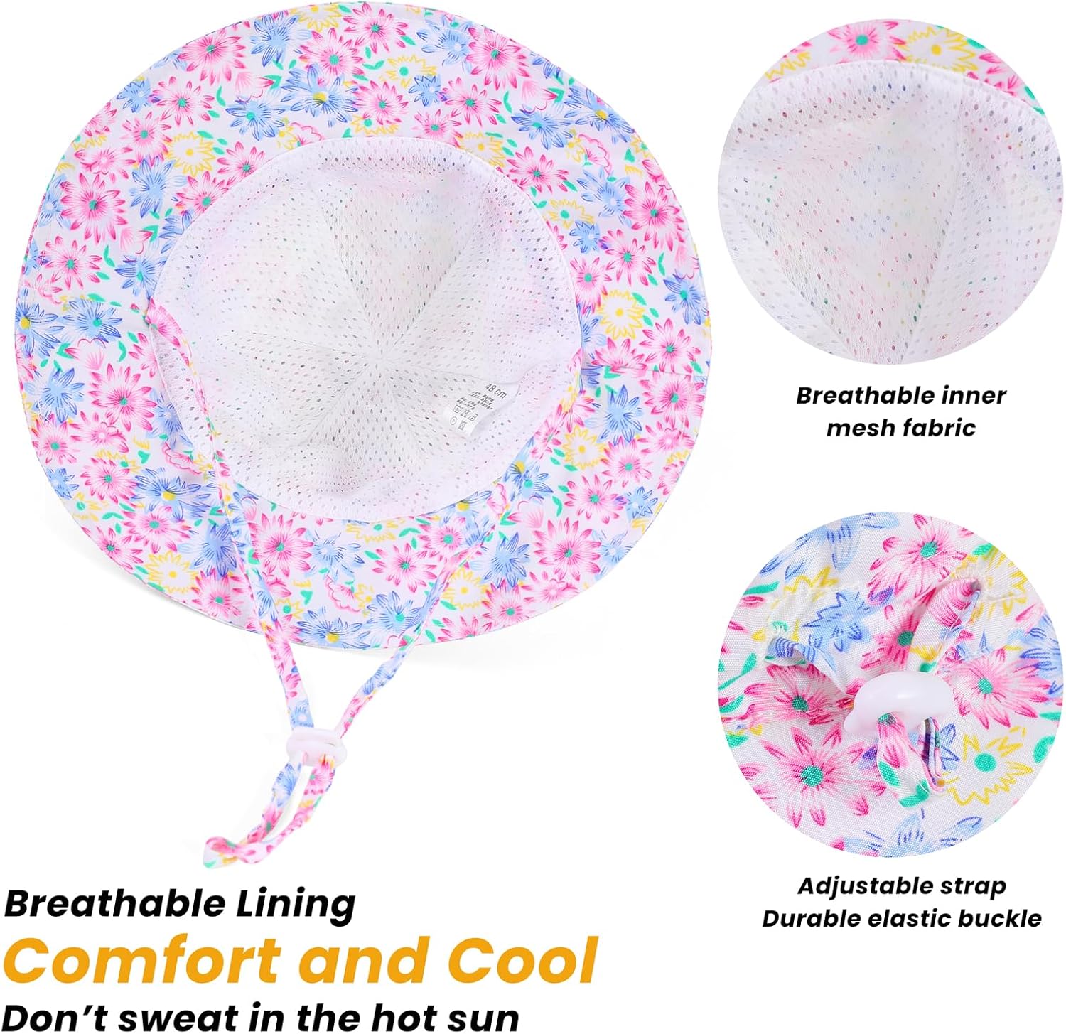 Detalle de Huuflyty Baby Girl Sun Hat, Adjustable Wide-Brim Bucket Hat, 50+ UPF