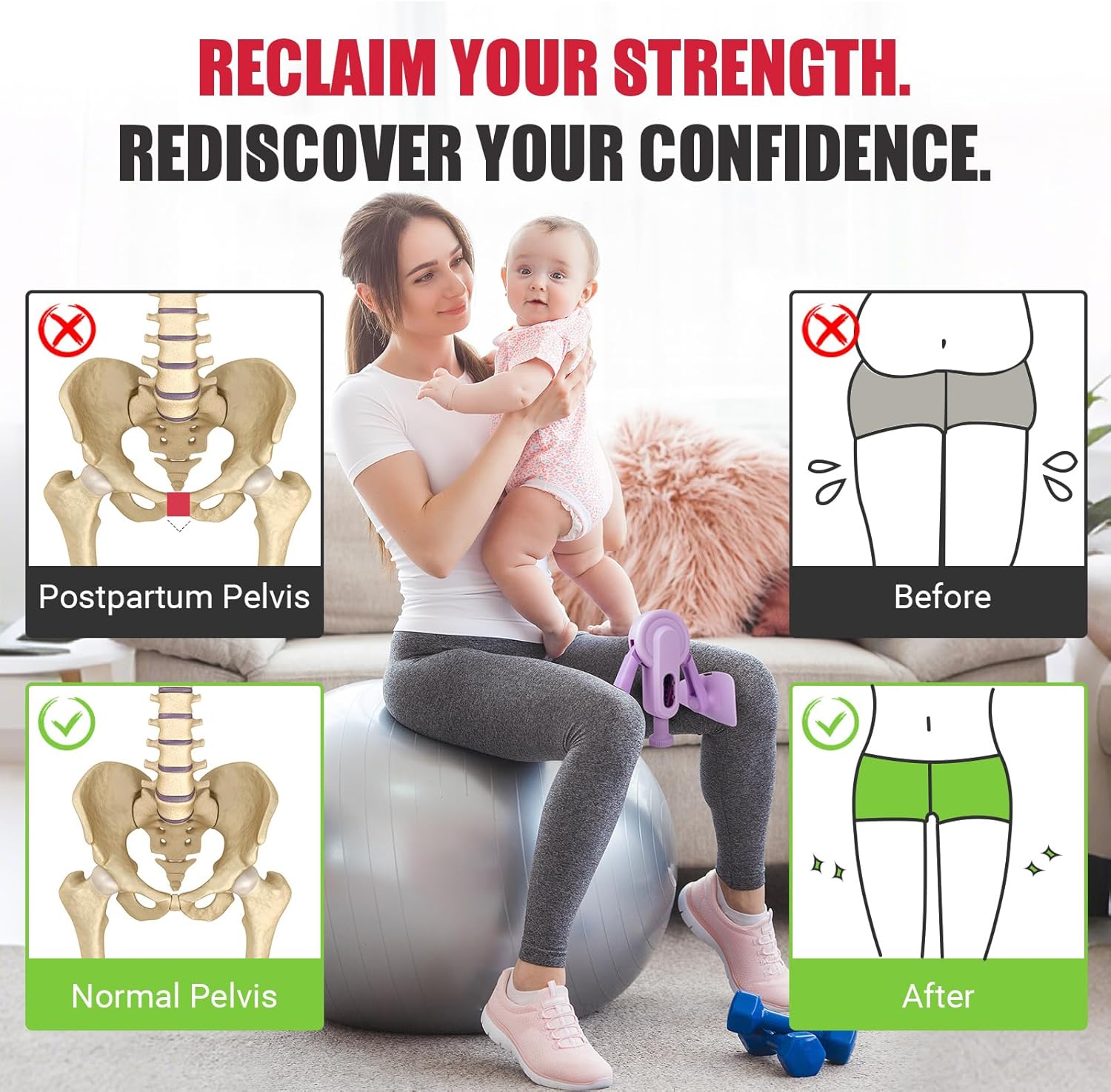 Thumbnail 3 de Thigh Trainer Thigh Exerciser 10–100lb Adjustable Resistance Pelvic Floor Trainer with Leg Band & Poster