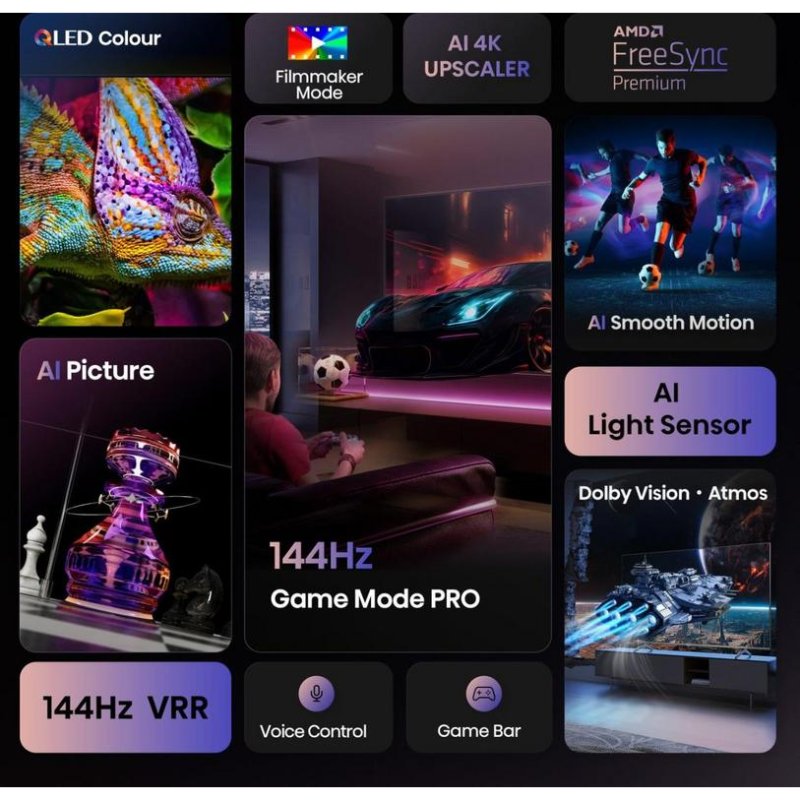 Detalle de Hisense 85E77Q PRO: TV QLED 85" 4K con 144 Hz, HDR10+, Dolby Vision y VIDAA