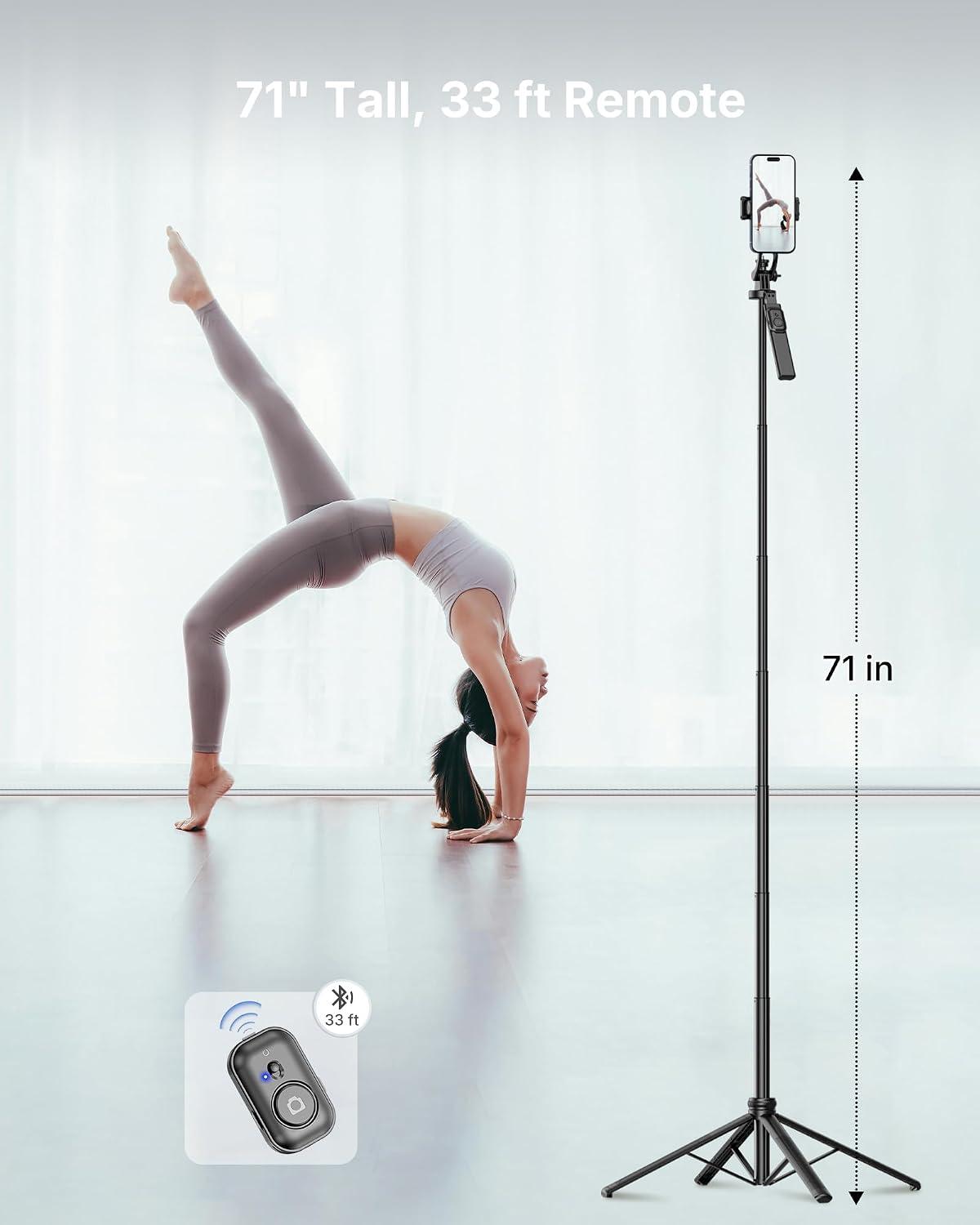 Thumbnail 6 de Vlogara C18 71-Inch Phone Tripod with Remote and Anti-Slip Quadrapod Base