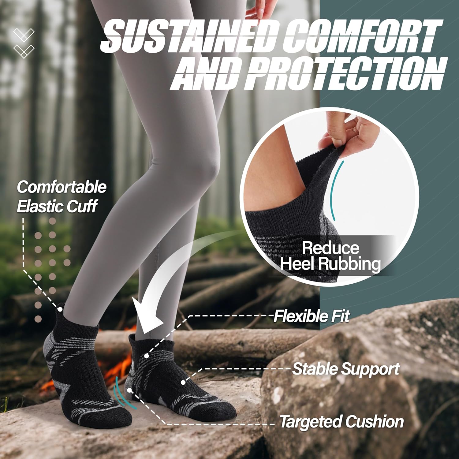 Detalle de ANTSANG Merino Wool Ankle Socks for Hiking and Running, 6 Pairs