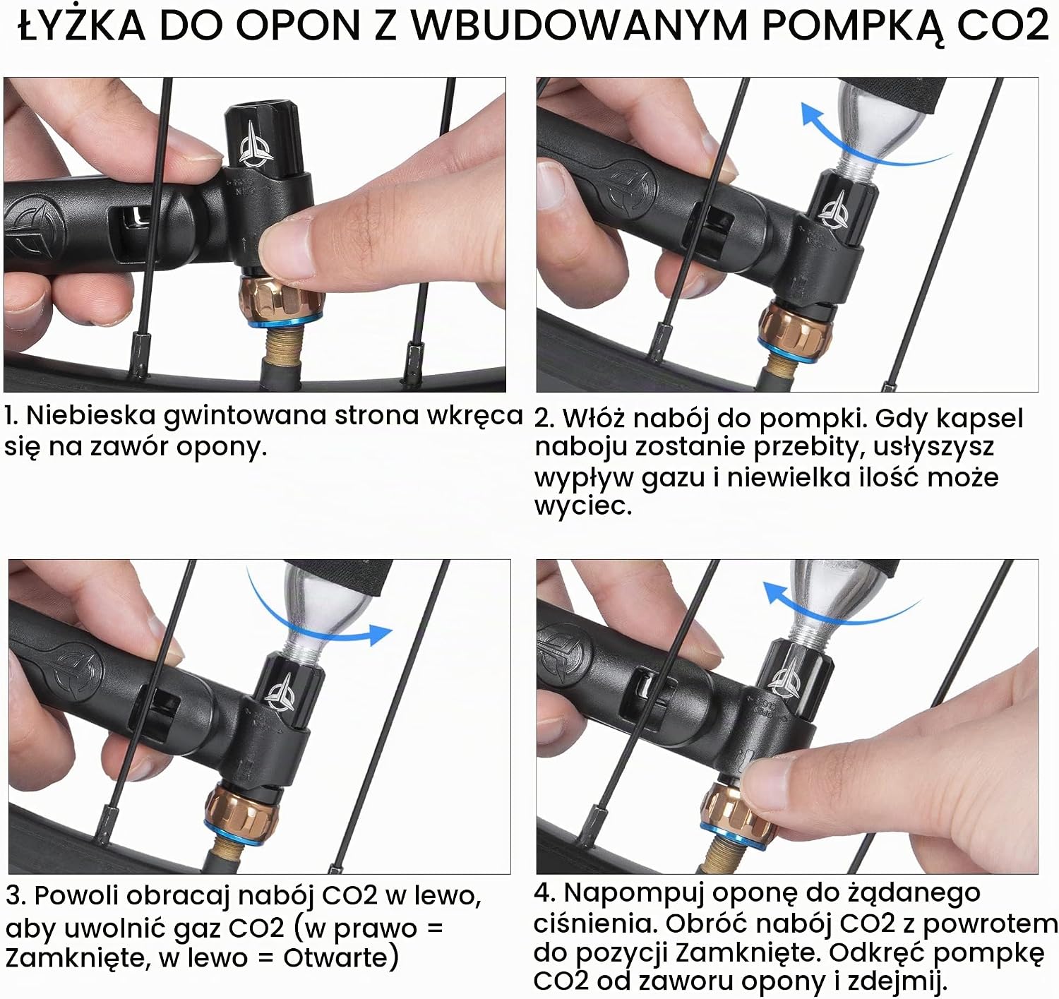 Thumbnail 4 de GEWAGE pompka CO₂ do roweru, łyżki do opon i 5 nabojów 16 g