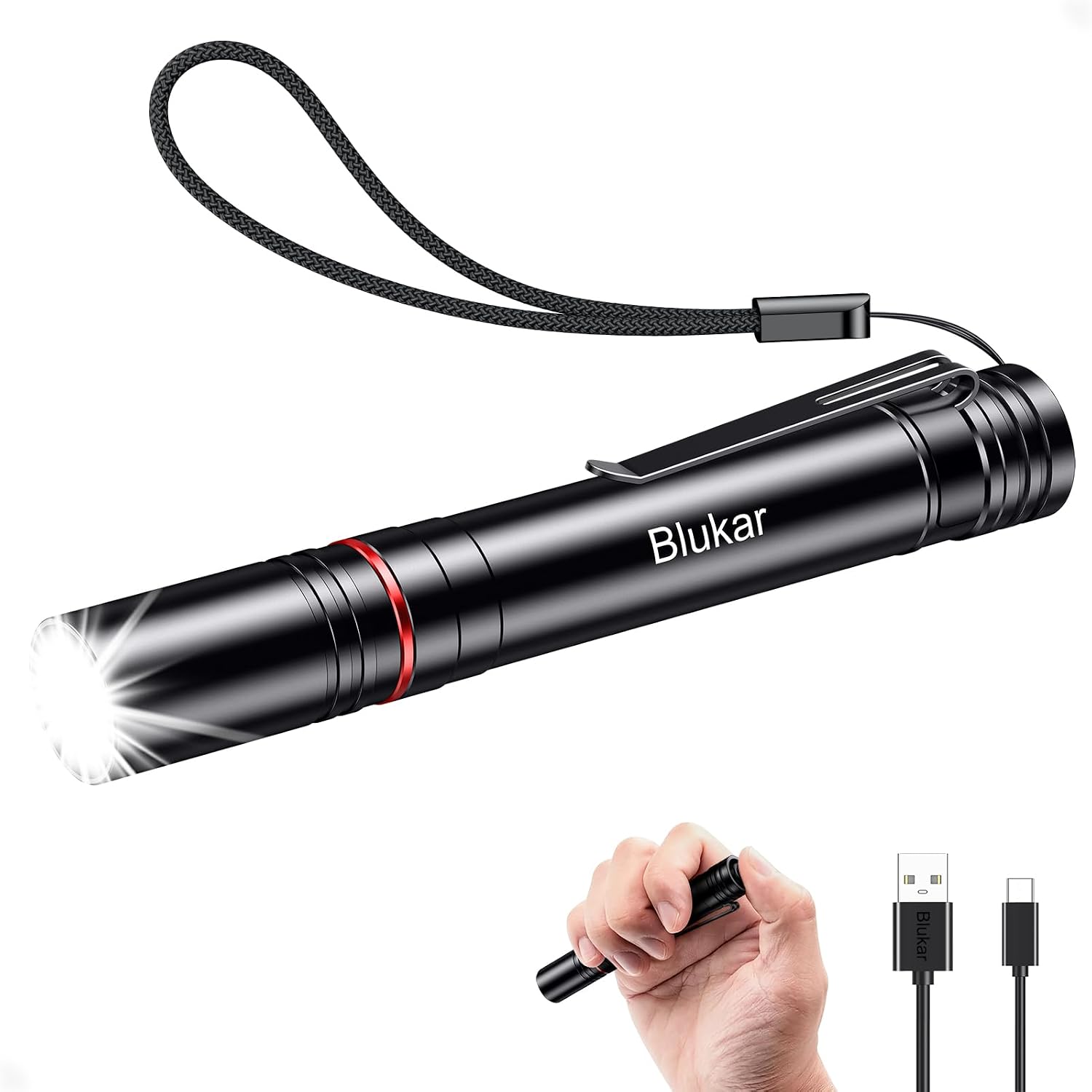 Detalle de Blukar Mini Lampe Torche Rechargeable – Lampe de Poche Puissante avec Clip