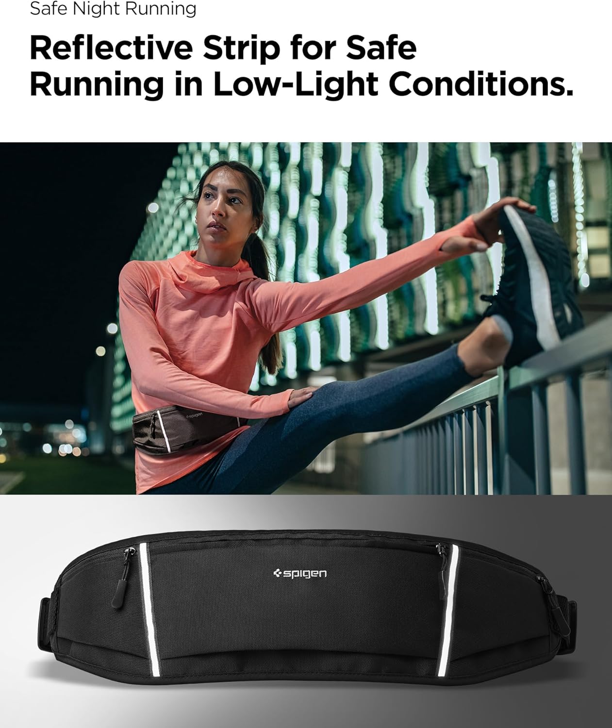 Thumbnail 3 de Spigen Dynamic Shield Cintura da Corsa: marsupio porta cellulare con strisce riflettenti e cintura regolabile, nero